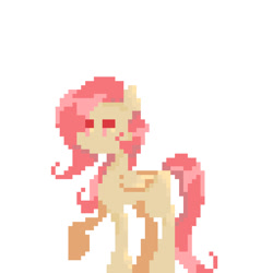 Size: 640x640 | Tagged: safe, artist:thistle-knight, fluttershy, pegasus, g4, digital art, female, looking sideways, pink eyes, pixel art, raised hoof, simple background, solo, solo female, yellow coat