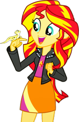 Size: 629x968 | Tagged: safe, edit, edited screencap, editor:pascalmulokozi2, screencap, ray, sunset shimmer, gecko, human, equestria girls, g4, my little pony equestria girls: summertime shorts, pet project, background removed, cute, daaaaaaaaaaaw, daydream, duo, female, hand on face, not a vector, simple background, smiling, solo, solo female, transparent background