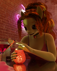 Size: 1184x1480 | Tagged: safe, artist:stellarator, adagio dazzle, oc, oc:ruby cabernet, anthro, unguligrade anthro, comic:we will be adored, g4, 3d, alcohol, bar, blender, blender cycles, clothes, comic, dress, drink, not sfm