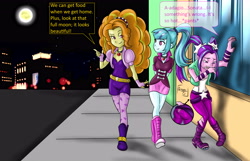 Size: 5102x3295 | Tagged: safe, artist:oztoatl, adagio dazzle, aria blaze, sonata dusk, human, werewolf, comic:the dazzling moonlight, equestria girls, g4, absurd resolution, comic, dialogue, female, full moon, moon, night, outdoors, speech bubble, the dazzlings, transformation, trio, walking