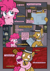 Size: 2482x3509 | Tagged: safe, artist:alexdti, igneous rock pie, pinkie pie, earth pony, pony, comic:how we met, g4, bear hug, comic, dialogue, duo, duo male and female, father and child, father and daughter, female, filly, filly pinkie pie, floppy ears, foal, hat, hug, indoors, male, open mouth, speech bubble, stallion, talking, this will end in pain, younger