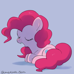 Size: 4096x4096 | Tagged: safe, artist:metaruscarlet, pinkie pie, earth pony, pony, g4, blue background, eyes closed, open mouth, simple background, sleeping, solo