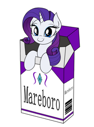 Size: 1102x1500 | Tagged: safe, artist:vomitvomiting, rarity, pony, g4, cigarette pack, looking at you, simple background, solo, white background