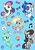 Size: 1448x2048 | Tagged: safe, artist:pilesofmiles, bon bon, derpy hooves, dj pon-3, lyra heartstrings, octavia melody, sweetie drops, vinyl scratch, earth pony, pegasus, pony, unicorn, g4, background five, background pony, black mane, blonde, blonde mane, blue mane, bubble, candy, food, gray coat, green coat, horn, letter, muffin, music notes, postcard, simple background, sticker, sticker set, white coat, yellow coat