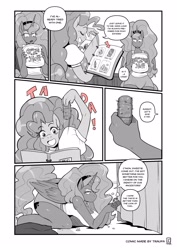 Size: 2026x2865 | Tagged: safe, artist:traupa, pinkie pie, princess luna, bird, goose, anthro, unguligrade anthro, comic:luna vs pet goose, g4, comic, open mouth, speech bubble