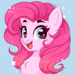 Size: 2048x2048 | Tagged: safe, artist:kuro, pinkie pie, earth pony, pony, g4, blushing, cheek fluff, chest fluff, female, looking at you, mare, open mouth, open smile, smiling, smiling at you, solo, sparkles, starry eyes, wingding eyes