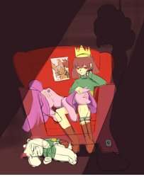 Size: 3888x4784 | Tagged: safe, artist:rend36, pinkie pie, earth pony, pony, g4, asriel dreemurr, chara, couch, crying, eyes closed, hanging (by neck), high res, pinkamena diane pie, red eyes, shadow, sketch, undertale