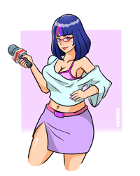 Size: 2255x2822 | Tagged: safe, artist:carpdime, twilight sparkle, human, g4, clothes, glasses, humanized, microphone, news, reporter, skirt, solo