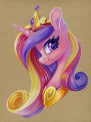 Size: 1119x1500 | Tagged: safe, artist:maytee, princess cadance, alicorn, pony, g4, bust, colored pencil drawing, portrait, profile, smiling, solo, traditional art