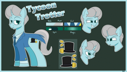 Size: 3840x2160 | Tagged: safe, artist:dysmal, artist:realdysmal, oc, oc only, pony, unicorn, angry, clothes, cutie mark, horn, male, reference sheet, smug, stallion, suit