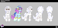 Size: 3526x1679 | Tagged: safe, lil critter workshop, odessa evensong, earth pony, pony, g5, my little pony: tell your tale, official, the petal gala, leak, concept art, female, limited palette, mare, reference sheet, turnaround