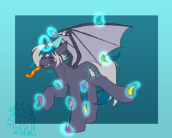 Size: 3000x2400 | Tagged: safe, alternate version, artist:snows-undercover, oc, oc only, oc:elizabat stormfeather, alicorn, bat pony, bat pony alicorn, pony, alicorn oc, bat pony oc, bat wings, birthday, birthday gift art, crying, cute, fangs, feather, female, gift art, glowing, glowing horn, grin, gritted teeth, hat, horn, laughing, magic, mare, one eye closed, party hat, party horn, raised hoof, raised leg, self tickling, smiling, solo, stifling laughter, tears of laughter, teeth, tickle torture, tickling, wings, wink