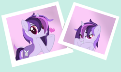 Size: 1522x912 | Tagged: safe, artist:ghostpikachu, oc, oc only, oc:dreaming bell, pony, unicorn, g4, my little pony: friendship is magic, simple ways, base used, blowing a kiss, cute, female, grin, heart, horn, looking at you, picture, polaroid, pose, smiling, solo, unicorn oc