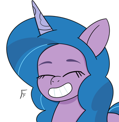 Size: 3158x3232 | Tagged: safe, artist:frownfactory, izzy moonbow, unicorn, g5, eyes closed, horn, simple background, smiling, solo, transparent background