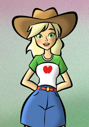 Size: 700x1000 | Tagged: safe, artist:lunascastle, applejack, human, equestria girls, g4, applejack's hat, cowboy hat, female, hat, solo