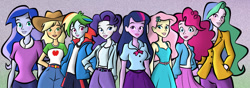 Size: 1280x448 | Tagged: safe, artist:lunascastle, applejack, fluttershy, pinkie pie, princess celestia, princess luna, principal celestia, rainbow dash, rarity, sci-twi, twilight sparkle, vice principal luna, equestria girls, g4, female, humane five, humane six, mane six