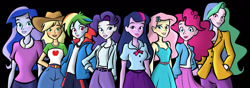 Size: 1280x448 | Tagged: safe, artist:lunascastle, applejack, fluttershy, pinkie pie, princess celestia, princess luna, principal celestia, rainbow dash, rarity, sci-twi, twilight sparkle, vice principal luna, human, equestria girls, g4, female, humane five, humane six, mane six, simple background, transparent background