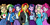 Size: 1264x632 | Tagged: safe, artist:lunascastle, applejack, fluttershy, pinkie pie, rainbow dash, rarity, sunset shimmer, twilight sparkle, human, equestria girls, g4, alternate hairstyle, applejack's hat, black background, butterfly hairpin, clothes, cowboy hat, female, fluttershy boho dress, hat, humane five, humane seven, humane six, jacket, leather, leather jacket, lips, shirt, shoulderless, simple background, sleeveless, smiling