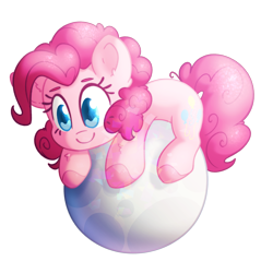 Size: 2400x2400 | Tagged: safe, artist:fluffyxai, pinkie pie, earth pony, pony, g4, chibi, female, moon, solo, tangible heavenly object