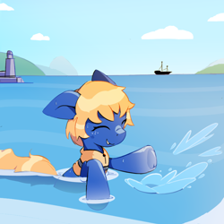 Size: 1024x1024 | Tagged: safe, artist:wasabee, oc, oc only, oc:tidal drift, earth pony, pony, ocean, solo, swimming, water