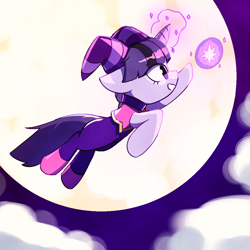 Size: 1024x1024 | Tagged: safe, artist:wasabee, oc, oc only, pony, unicorn, flying, horn, moon, nights into dreams, solo