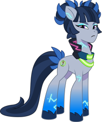 Size: 3760x4474 | Tagged: safe, lil critter workshop, zinnea, cyborg, cyborg pony, earth pony, pony, g5, my little pony: tell your tale, official, the petal gala, leak, .ai available, .svg available, concave belly, concept art, female, frowning at you, long legs, mare, simple background, slender, solo, svg, tall, thin, transparent background, vector