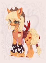 Size: 1506x2048 | Tagged: safe, artist:chanelka528311, applejack, earth pony, pony, g4, applejack's hat, clothes, corset, cowboy hat, female, hat, jewelry, leg warmers, mare, necklace, solo, unshorn fetlocks