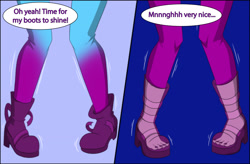 Size: 2590x1700 | Tagged: safe, artist:tfsubmissions, part of a set, aria blaze, human, equestria girls, g4, clothes, feet, high res, nail polish, solo, speech bubble, transformation, transformation sequence, transforming clothes, transgender transformation, x-ray