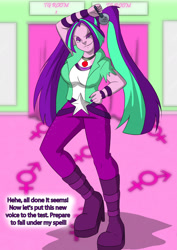 Size: 1700x2400 | Tagged: safe, artist:tfsubmissions, part of a set, aria blaze, human, equestria girls, g4, female, gem, high res, siren gem, solo, speech bubble, transformation, transformation sequence, transgender transformation