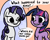 Size: 1709x1371 | Tagged: safe, artist:ewoudcponies, rarity, twilight sparkle, pony, unicorn, g4, dialogue, duo, duo female, female, grin, horn, mare, missing cutie mark, no iris, smiling, speech bubble, unicorn twilight