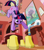 Size: 2400x2700 | Tagged: safe, artist:flutterfigle, spike, twilight sparkle, dragon, pony, unicorn, g4, my little pony: friendship is magic, season 1, winter wrap up, boots, duo, duo male and female, female, golden oaks library, indoors, jumping, looking up, low angle, male, mare, saddle, scene interpretation, shoes, solo focus, tack, unicorn twilight, wingless spike