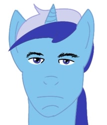 Size: 305x355 | Tagged: safe, artist:anonymous, minuette, unicorn, g4, horn, human facial structure, mare stare, simple background, solo, stare, white background