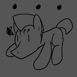 Size: 600x600 | Tagged: safe, artist:unitxxvii, oc, oc only, earth pony, pony, ..., gray background, grayscale, lying down, male, monochrome, ponysona, prone, simple background, solo, stallion