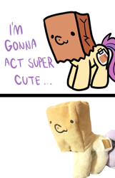 Size: 900x1400 | Tagged: safe, artist:paperbagpony, oc, oc:paper bag, fake cutie mark, irl, photo, plushie, simple background, white background