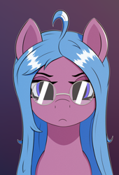 Size: 1700x2500 | Tagged: safe, artist:viaobscura, oc, oc only, earth pony, pony, bust, glasses, gradient background, portrait, simple background, solo