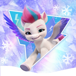 Size: 1000x1000 | Tagged: safe, zipp storm, pegasus, pony, g4, g5, my little pony: make your mark, official, bolt, female, looking at you, mare, profile picture, royalty, smiling, snow, snowflake, solo, weibo, winter