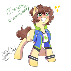 Size: 2000x2000 | Tagged: safe, artist:eniartuwu, oc, earth pony, pony, blue sweater, brown hair, commission, commission open, cute, cutie mark, green eyes, happy, my little pony, ponified