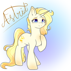 Size: 2000x2000 | Tagged: safe, artist:eniartuwu, oc, unicorn, blue eyes, cute, horn, purple eyes, yellow hair