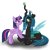 Size: 624x624 | Tagged: safe, artist:neowemu, queen chrysalis, twilight sparkle, alicorn, changeling, changeling queen, pony, g4, ball, blushing, duo, duo female, fangs, female, horn, hornball, lesbian, looking away, looking up, lying down, mare, ponyloaf, prone, ship:twisalis, shipping, simple background, standing, tennis ball, transparent background, twilight sparkle (alicorn)