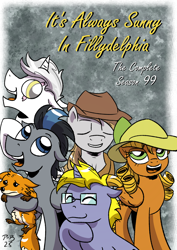 Size: 1550x2192 | Tagged: safe, artist:pony-berserker, oc, oc:final drive, oc:longhaul, oc:silver sickle, oc:slipstream, oc:southern comfort, fox, it's always sunny in philadelphia, parody