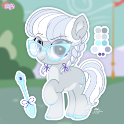 Size: 2000x2000 | Tagged: safe, artist:lovinglypromise, silver spoon, earth pony, pony, g4, alternate design, bow, eye clipping through hair, female, filly, foal, glasses, hair bow, looking at you, smiling, smiling at you, solo, twin bows