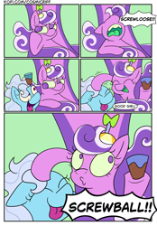 Size: 1640x2360 | Tagged: safe, artist:c0smicriff, screw loose, screwball, earth pony, pony, comic:a screwy reunion, g4, chocolate, chocolate milk, comic, female, mare, milk, throne