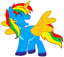 Size: 4108x3655 | Tagged: safe, artist:shieldwingarmorofgod, oc, oc only, oc:shield wing, alicorn, pony, g4, alicorn oc, eyes closed, horn, male, simple background, smiling, solo, stallion, transparent background, wings