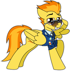 Size: 845x836 | Tagged: safe, artist:craftedburb, spitfire, pegasus, pony, g4, clothes, female, looking at you, mare, necktie, simple background, solo, sunglasses, transparent background, uniform