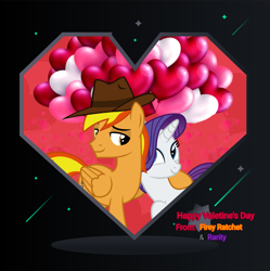 Size: 2543x2549 | Tagged: safe, artist:lizzmcclin, rarity, oc, oc:firey ratchet, pegasus, unicorn, g4, canon x oc, female, heart, holiday, horn, male, shipping, straight, valentine's day