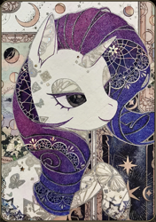 Size: 731x1036 | Tagged: safe, artist:凜末華, part of a set, rarity, pony, unicorn, g4, bust, female, horn, mare, masking tape, raised hoof, solo, traditional art