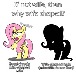 Size: 1100x1100 | Tagged: safe, artist:unitxxvii, fluttershy, g4, female, meme, shaped like itself, simple background, solo, solo female, text, wife