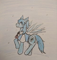 Size: 1963x2048 | Tagged: safe, artist:flanchanof2002, fairy, fairy pony, original species, pony, bow, cirno, female, ice, mare, ponified, solo, touhou, traditional art