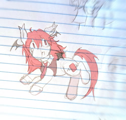 Size: 2048x1957 | Tagged: safe, artist:puyocak, bat pony, pony, devil pony, doodle, female, koakuma, mare, ponified, touhou, traditional art