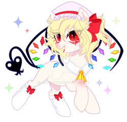 Size: 912x876 | Tagged: safe, artist:michiharas, bat pony, pony, deviantart watermark, female, flandre scarlet, mare, obtrusive watermark, ponified, touhou, watermark